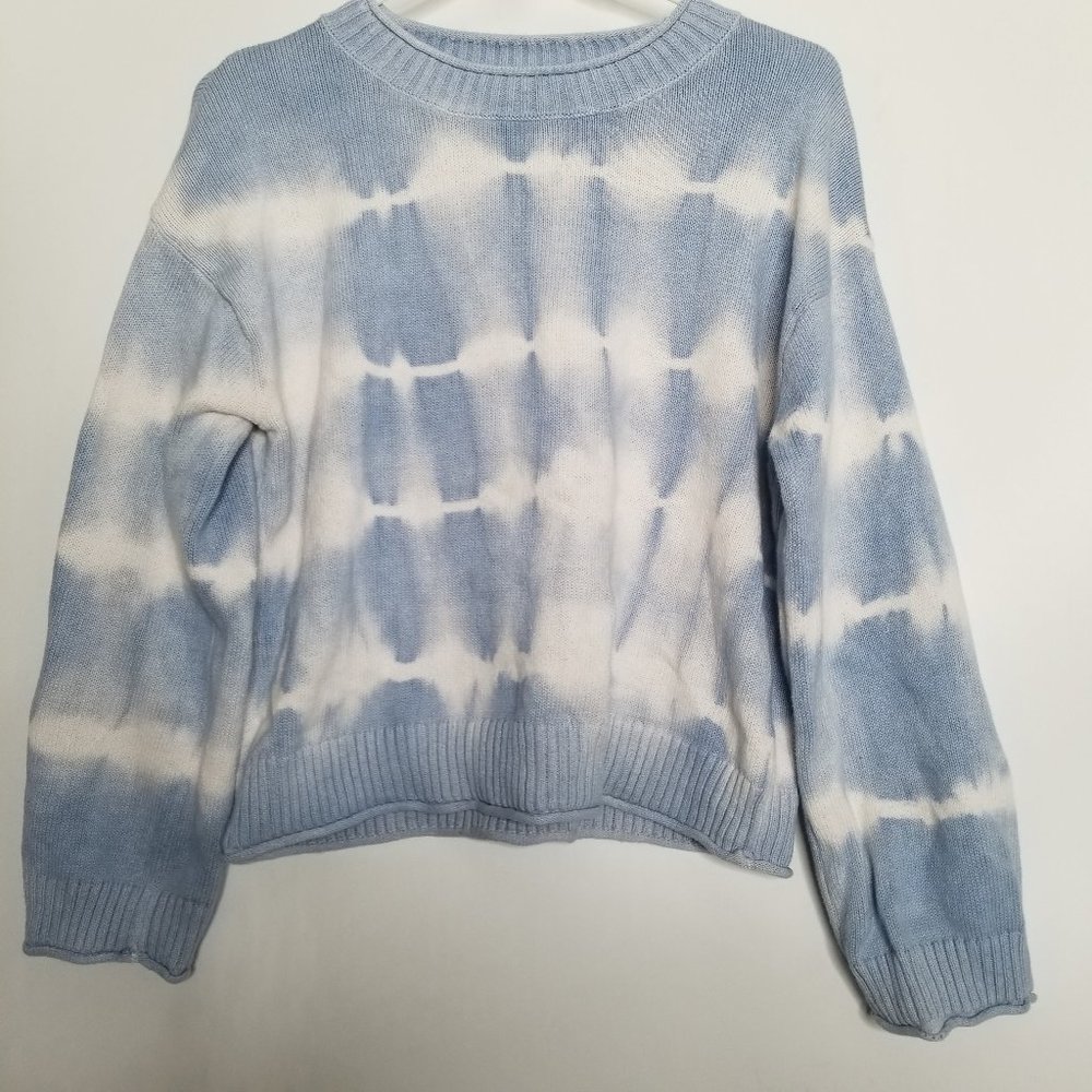 Elizabeth and James Blue & White Casual Tie Dye Print Pullover Sweater M…